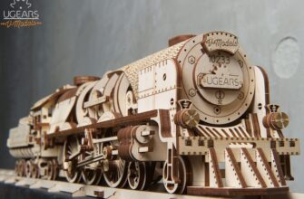 V-Express Steam Train with Tender Wooden 3D Puzzle by Ugears Full Assembly